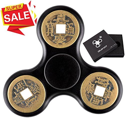 Fidget Spinner Hand Spinner Quimat Metal EDC Fidget Toys Stainless Steel Bearing Quiet High Speed Chinese Ancient Copper Coin Design Gift for Kids Adults Helps Anti-Anxiety Focusing Boredom Stress Reducer (Black)