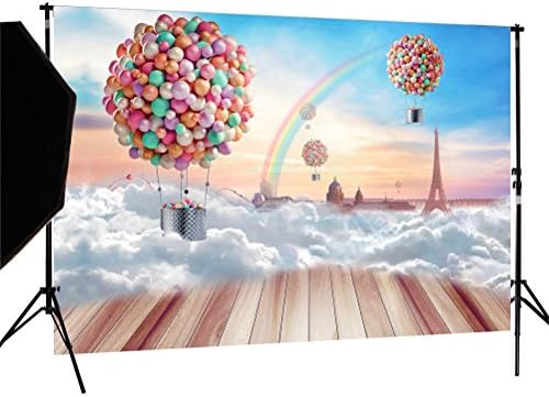CapiSco 7X5FT Fantasy Backdrop Dreamy Castle Tower Hot Air Balloons Rainbow Kids Birthday Theme Party Baby Background Girls Party Princess Children Toddler Photos Prop CW02