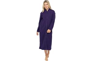 LADY OLGA Ladies Soft Fleece Long Dressing Gown Sizes UK 10 to 24 Robe Zip Front Pockets