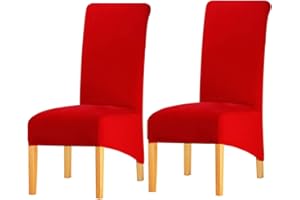 KELUINA High Back Solid Fabric Stretch XL Chair Covers for Dining Room, Spandex Large Dining Chair Slipcovers for Home Living Restaurant Hotel (Red,Set of 2)