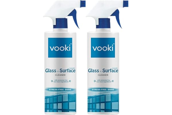 Vooki Eco-Friendly Glass & Smooth Surface Cleaner Spray, Non-Toxic Cleaning Liquid for Glass, Windows, Mirrors, Windshields, Smooth Surfaces - 500ml (Pack of 2)