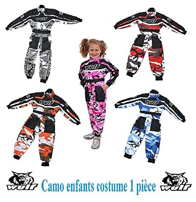 WULF CAMO ENFANTS KART COSTUME Moto enfant costume WULF CAMO ENFANTS KART COSTUME nouveau garçons et filles motocross ATV Quad Sport Racing 1 pièce Combinaison (rouge, 7 - 8 années)