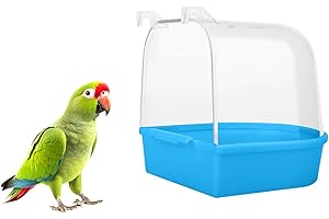 MEISH Bird Bath Tub Pet Bird Bath Box with Hooks Bird Cage Hanging Bathtub Bird Cage Accessory Supplies for Parrot Canary Budgies (Dark blue)