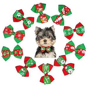 JpGdn 10pcs Christmas Dog Collar Charms Doggy Bows Puppy Bow Ties for Small and Medium Dogs Cat Rabbit Bunny Pet Bowknot Bowties for Party Holiday Collar Grooming Attachment Accessories