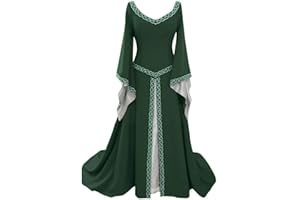 RIKAY Medieval Costume Womens Ladies Vintage Dresses Gothic Cosplay Witch Dress Corset Long Flare Sleeve Dress for Halloween Party Evening Clothing Size 8-22