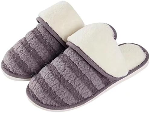 Winter Plush Slippers Couple Comfort Cashmere Cotton Knitted Slip-on Memory Foam Indoor House Slippers for men women , grey , 45