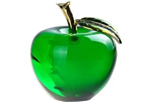BSTCAR Manzana de Cristal con Hoja, 6cm, Arte Decorativo, Figuritas Coleccionables de Manzana, Pisapapeles de Fruta de Cristal para Decoración de Boda y Hogar (Verde)