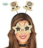 Guirca Haarreif Set mit Hütchen und Uhr Sternenbrille Glitzer Gold Damen Herren Sylvester Party