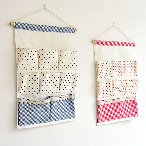 Yiuswoy Tür Zurück Aufbewahrungs Baumwolltuch Aufbewahrungstasche Türtasche Bad Hängenden Stoff Tasche Hängeorganizer – Rot Punkte - 6