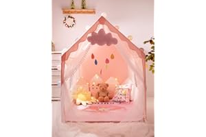 LUBAKED Kinderzelt Indoor mit Sternenlichtern & Matte, Banner, Großes Spielzelt Kinder für Drinnen Spielzelt Bettzelt Zimmer Dekor Innen Außen Lesezelt 130x120x100cm Prinzessin Zelt mit Fenstern Mädchen