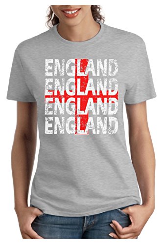 OM3 – ENGLAND – Damen T-Shirt tailliert – EM 2016 FRANKREICH FRANCE FUSSBALL FANSHIRT SOCCER SPORT TRIKOT EUROPAMEISTER, M, grau meliert
