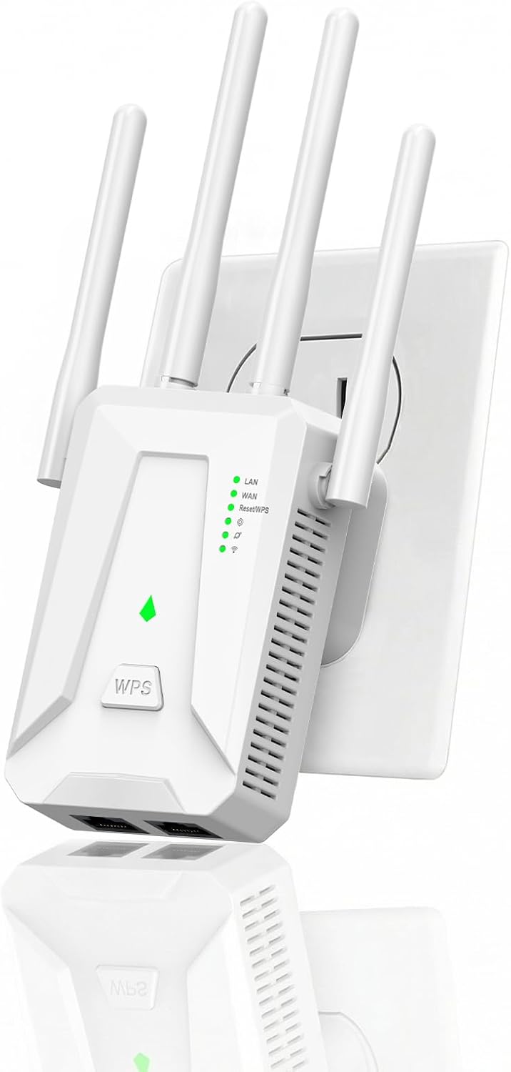 2026 WiFi Booster Range Extender, WiFi Extender, 4 Antennas Ethernet Port, 50 Devices WiFi Booster Extender, Covers Up to 5000 Sq.ft, Quick Setup, Works with Any WiFi Router, UK Plug (White)