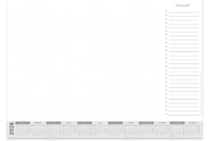 ‎PUK KRÄMMER GMBH PuK Krämmer GmbH Papier-Schreibtischunterlage mit Kalender 2026 | DIN A2 mit Kantenschutz | 25 Blatt zum Abreißen mit To Do Liste | mit Schutzleiste | Schreibtischunterlage Papier A2 Kalender 2026
