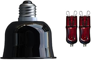 AMZTEMU Bombilla calor pollitos, Taza de lámpara x1 + bombilla x2, Bombilla uva uvb tortuga, 50W Lámpara de calor para reptiles E27 220-240V UVA para Ranas, Lagarto, Camaleones(Luz roja, sin enchufe)