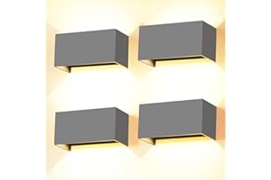 CWYCFW 4 Pezzi Applique da Parete Interno 24W Applique Esterno Angolo del Fascio Regolabile Moderno Lampade da Parete 3000K Bianco Caldo Applique da Esterno IP65 Impermeabile Grigio Applique Interno