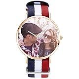 Soufeel Personalisierte Foto Armbanduhr für Damen Herren Analog Nylon Armband Klassisch Zifferblat Wasserdicht