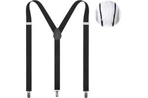 Teuena Tirantes Negros Mujer Hombre Forma de Y Tirantes Finos con 3 Clips Metálicos Muy Fuertes Extra Fuertes de Anchos 2,5 cm Ajustables y Elásticos para Pantalones (Negro)