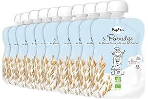 POPOTE - Porridge Bio Bébé - Dès 6 mois - Brassé Flocon Avoine, Lait Poudre - Gourde Individuelle - Texture Onctueuse - Format Pratique à Emporter - Produit en France - Pack Familial 10 x 100 g