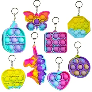 6 Pack Pop It Keychain Pop Its Rainbow Pop Fidget Toys Poppet Push Pop Bubble Fidget Popping Sensory Toy for Kids and Adults, Best Birthday Return Gifts for Kids Birthday Party- Girls Poppit Gifts