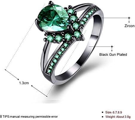 Missrui Teardrop Water Drop Green Cubic Zircon Cocktail Band Style Statement Ring Hip Hop Black Tone