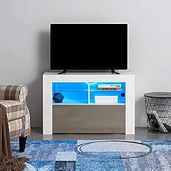 Anaelle Panana Meuble TV LED en MDF avec 5 Compartiments de Stockage sur Salle de Séjour, Salon et Chambre à Coucher etc, Taile: 100 x 35 x 65 cm, Poids: 26 kg (Gris)