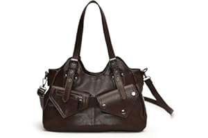 GSenhui Torebka damska w stylu vintage, Slouchy Tote Bag, duża torba na ramię ze skóry PU, uniwersalna, w stylu punkowym, na podróż, czarna