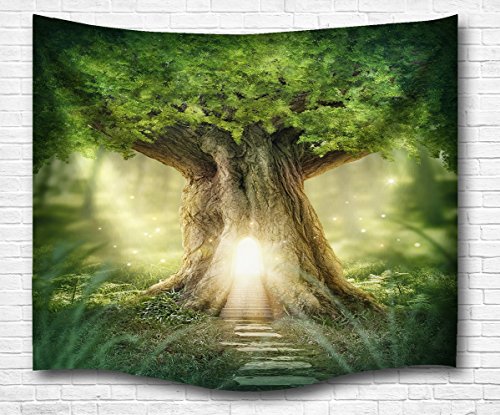 A.Monamour Eine Helle Magische Öffnung Loch In Großen Alten Verzauberten Fee Baum Druck Stoff Wand Hängen Tapisserie Wand Wandmalerei Für Kinder Schlafzimmer Wanddekor Wohnaccessoires Deko Wandteppiche