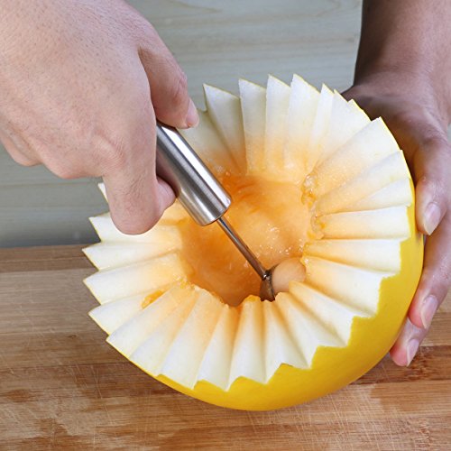 OUNONA Wassermelonen Messer Edelstah und Doppelzweck Melonenausstecher(Orange) - 9