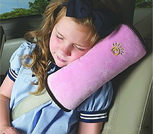 Leewin seat belt shoulder pad car headrest pillow children Cervical Pillow, Travel Pillow for sleep (pink)