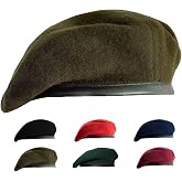 Gajaous Military Berets for Men and Women, Wool and Leather Military Berets (Black, Red, Green, Navy Blue, Dark Green, Wine R