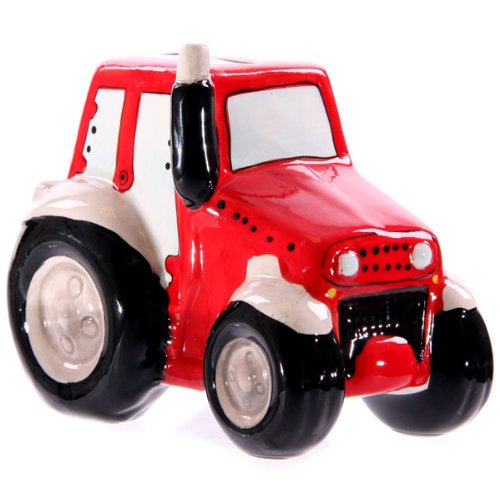 Keramik Spardose TRAKTOR MODERN Bulldog Trecker Sparbüchse Sparschwein ROT NEU - 2