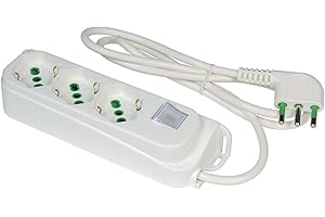 FANTON 47460 Multipresa 3 posti OMEGA 3 prese bipasso schuko 2P+T 16A ciabatta cavo 1,5 m. spina a squadra grande 2P+T 16A + interruttore bipolare luminoso