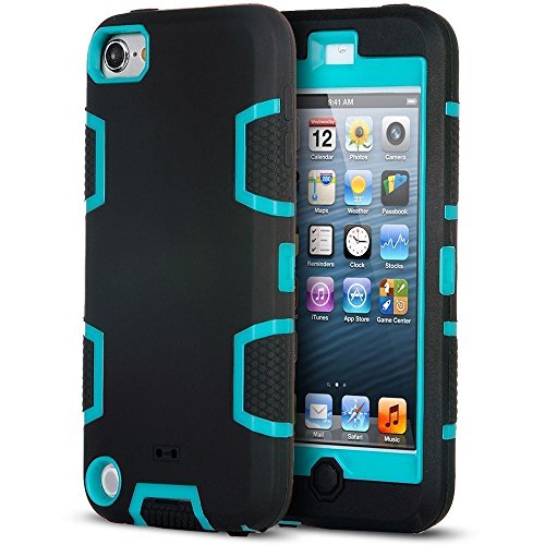 ULAK iPod Touch 5 Caso Funda iPod Touch 6 Case de Silicona a Prueba de Polvo Cubre la Cubierta hñbrida y la Moda a Prueba de Golpes para la 6/5 generación de Mayo Manzano iPod Touch (Negro/Azul)