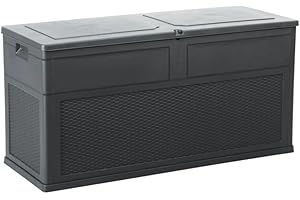 FRASCHetti Coffre de jardin multifonction en résine anthracite effet rotin L 119 x P 46 x H 60 cm – 320 L