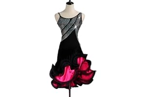 kzytamz Damen Neckholder Latein Tanzkleider Schwarz Latein Turnierkleid Ballsaal Strasssteine Salsa Samba Tutu Rock Für Frauen Flamenco Kleid Walzer Performance Kleid