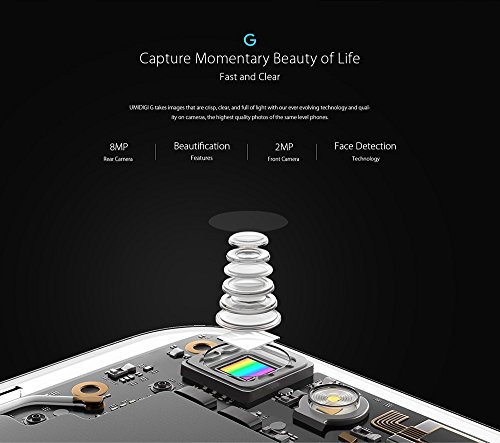 UMIDIGI G - Android 7.0 Schermo da 5 pollici GORILLA GLASS Ultra leggero e sottile 4G smartphone Quad Core 1.3GHz 2GB RAM 16GB Impronta digitale - Nero scuro