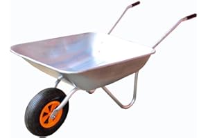 Brouette Fuxtec FX-WB5260 Charge Maximale 80 kg Volume 60 L Chariot De Transport En Acier Galvanisé, Brouette De jardin Pour Outils, Roue Pneumatique Incluse