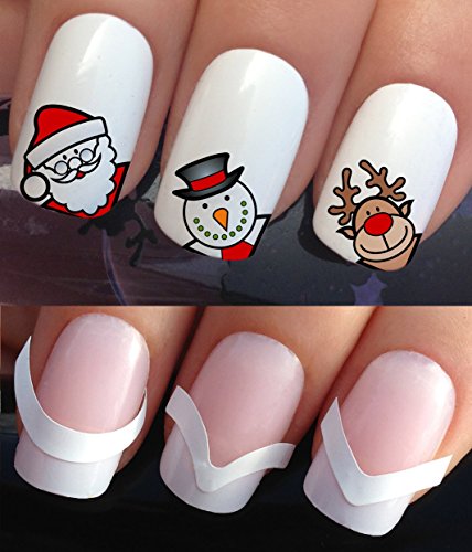 CHRISTMAS NAIL ART SET STICKERS DECALS WATER TRANSFERS. PLUS x48 FRENCH MANICURE TIP GUIDES! (795 & 172) XMAS SEASONAL HOLIDAYS CUTE SANTA RUDOLPH THE RED NOSE REINDEER SNOWMAN DECORATIONS WRAPS! CAN BE USED WITH NATURAL GEL ACRYLIC STICK ON NAILS! USE WITH GLITTER DUST CAVIAR BEADS ALLOYS DECORATIONS CONFETTI FIMO SHAPES TAPE PENS RHINESTONES!