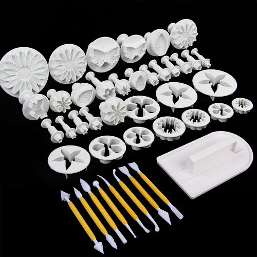SUNJAS 46tlg Modellierwerkzeug Ausstecher Ausstechform Stempel Glätter Fondant Torten Kuchen Marzipan Kit Set Deko - 2