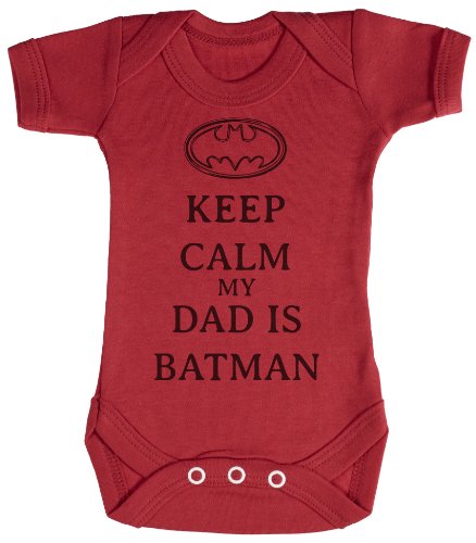 TRS - Calm My Dad Is Batman Regalo para bebé, Body para bebé niño, Body para bebé niña 0-3M Rojo