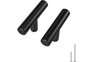 LONTAN 10 Pack Black Kitchen Knobs Black Cupboard Knobs Single Hole Drawer Pulls for Bathroom Bedroom Cabinet Wardrobe T-Shaped Stainless Steel Pulls