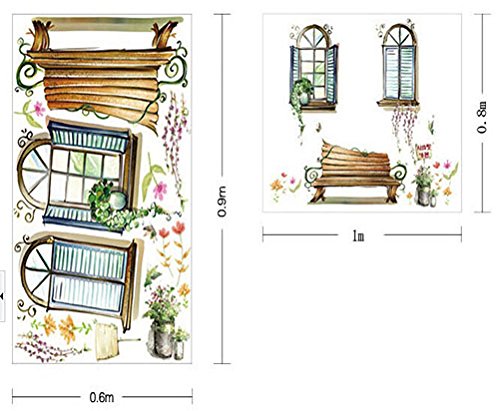 Abnehmbare Wandsticker Wandtattoo Größe: 60cm*90cm Home Dekoration pastoralen Stil Stuhl falsche Fenster - 4