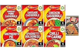 KITCHEN FELLA Schwartz Meat Packet Mix Bundle, Chilli, Spaghetti Bolognese, Shepherds Pie, Chicken Casserole, Sausage Casserole and Somerset Pork Casserole