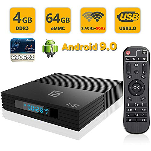 SUNNZO F2 Android 9.0 OS TV Box/Lecteur Multimédia de Diffusion en Continu Android 9.0 avec Amlogic S905X2 Quad-Core Chipset,64 Bits 4GB/64GB,WiFi Bi-Bande 2.4GHz+5GHz,USB 3.0,4K,H.265 (4GB/64GB)