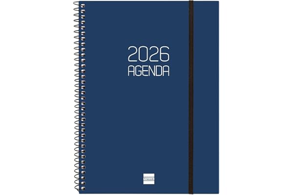 Finocam – Agenda Spirale 2026 Semaine sur 2 pages Présentation horizontale | Janvier – Décembre | Agenda annuel 2026 avec élastique | Couverture polypropylène Spirale Opaque – Bleu – Français