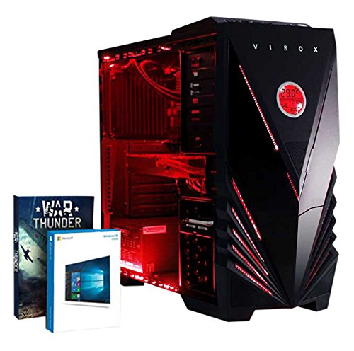 VIBOX Sniper 10XLW Gaming PC - 4,2GHz Intel i7 Quad Core CPU, Geforce GTX 1060, leistungsfähig, Wassergekühlter Desktop Gamer Computer mit Spielgutschein, Windows 10, Rot Innenbeleuchtung, lebenslange Garantie* (3,6GHz (4,2GHz Turbo) Superschneller Intel i7 7700 Kabylake Quad 4-Core Prozessor CPU, Nvidia GeForce GTX 1060 3GB Grafikkarte, 32GB DDR4 2133MHz RAM, 120GB SSD, 2TB Festplatte, Thermaltake CPU Wasserkühler, 600W 85+ Netzteil, Vibox rotes Gehäuse, B250 Mainboard)