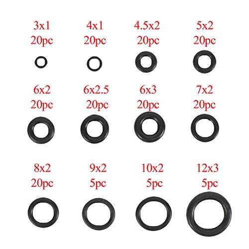 O-Ring Sortiment Gummi 225 Stücke Dichtungsring von 18 verschiedenen Größen, 3-22mm Durchmesser,Schwarz - 3
