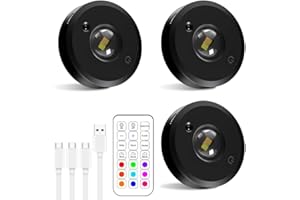KUWUNG Batteria a LED ricaricabile USB, RGB USB Colour Changing Cabinet Lighting senza fili con telecomando, illuminazione indiretta rotonda con 3 temperature di colore Timer (6 pezzi)