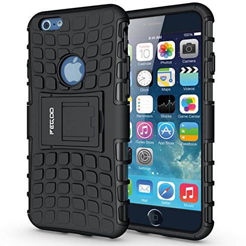 Funda iPhone 6S Pegoo Caja El Soporte Incorporado A Prueba de golpes Anti-Ara  azos y Polvo Mezcla Doble Capa Armadura Proteccion Cover Case Caso Funda C  scara Caja para Apple iPhone 6 6S  Negro 