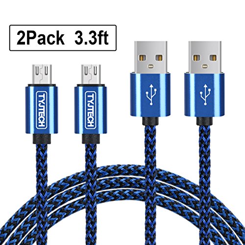Micro USB Kabel, TYJTECH 2-Pack 3.3ft/1m Micro USB Schnellladekabel Geflochtenes Kabel High Speed Sync für Android Smartphones, Samsung Galaxy, HTC, Huawei, Sony, Nexus, Nokia, Kindle und mehr (Blau)